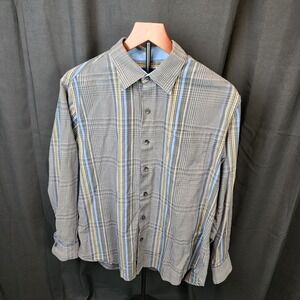 Tommy Bahama Silk Cotton Mens‎ Shirt size Medium Gray Plaid Long Sleeve Vacation